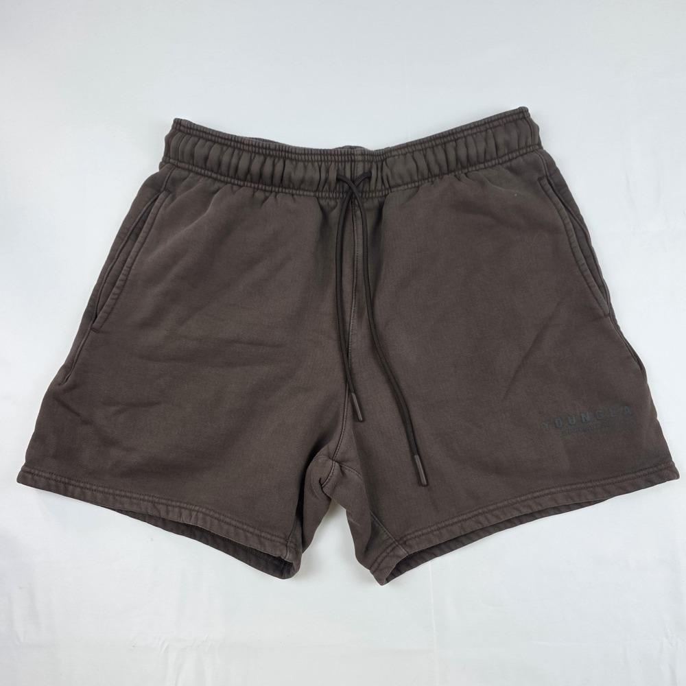YoungLA Shorts Mens XL Brown Sweat Fleece Elastic Waist Logo Back Pocket